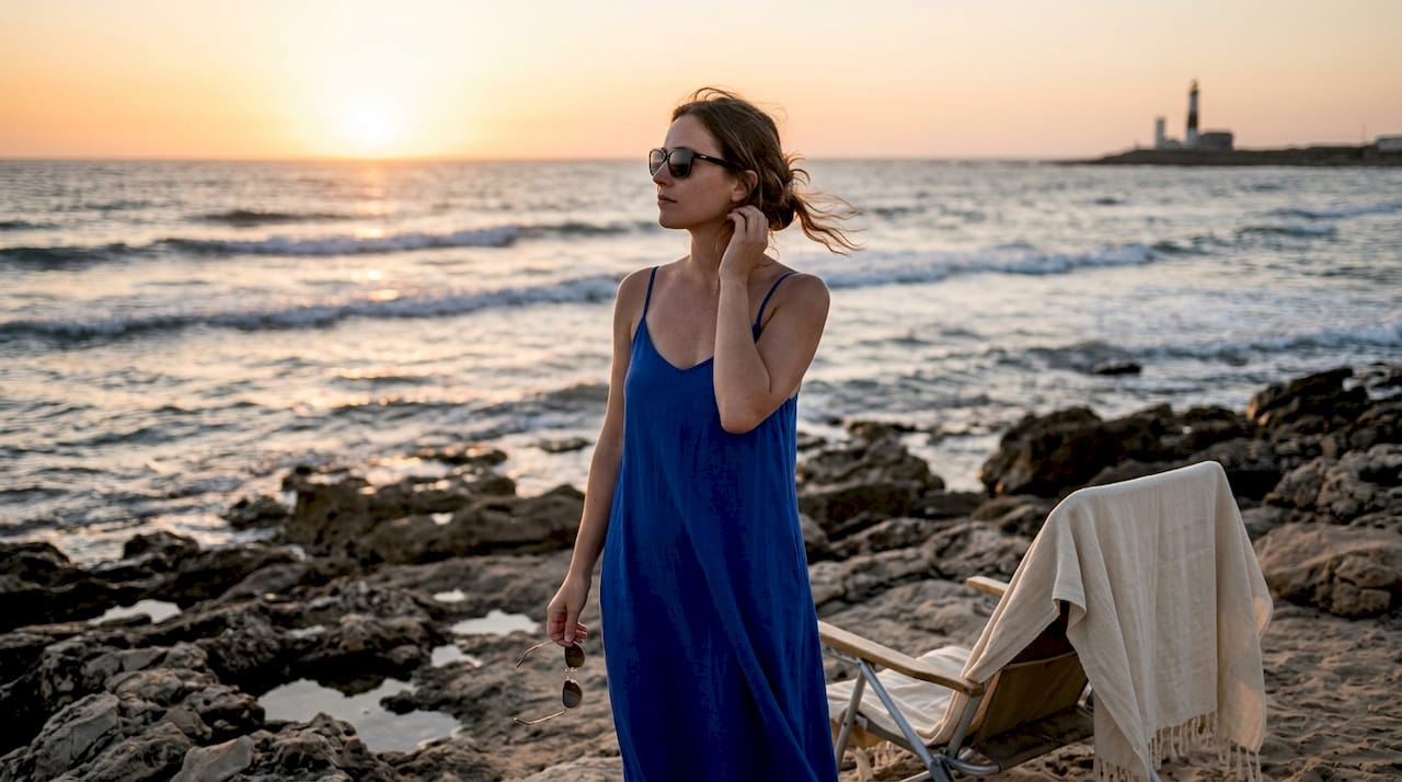 Woman wearing polarized sunglasses by lake