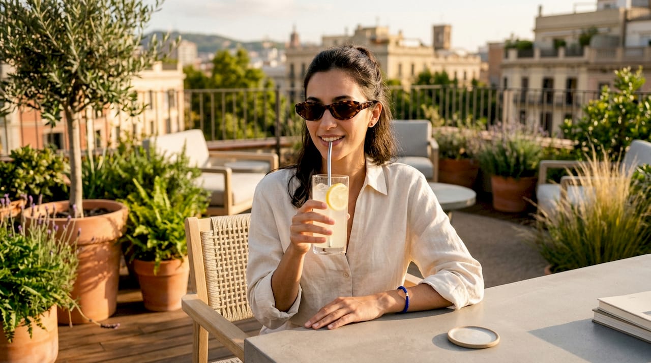 Woman with narrow face wearing sunglasses outdoors