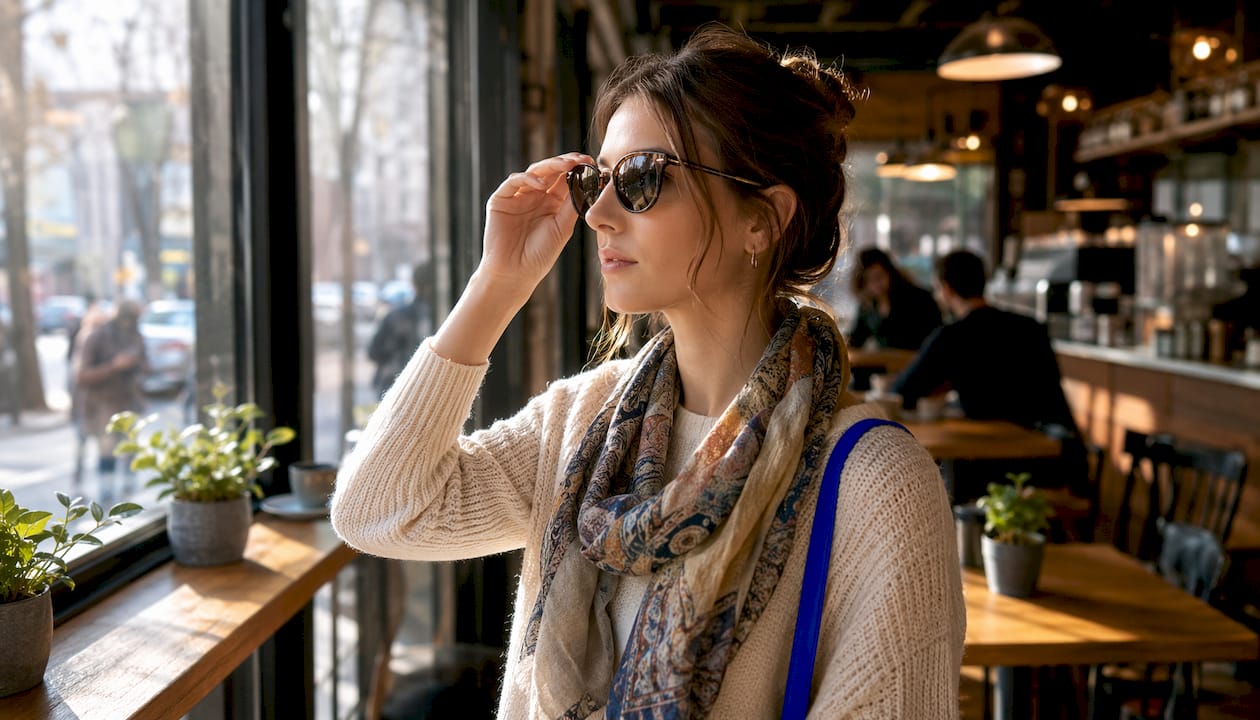 Woman wearing photochromic sunglasses outdoors