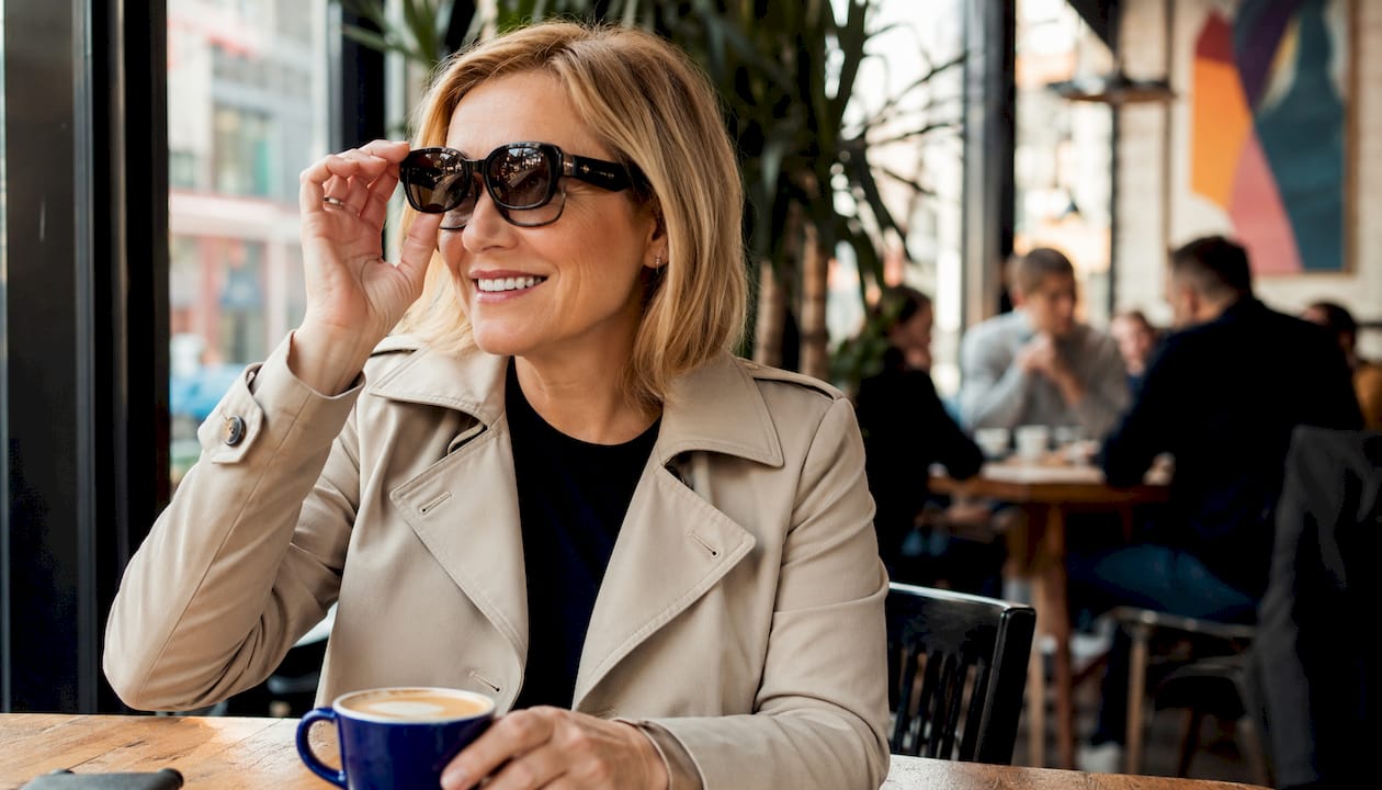 Woman wearing over-glasses sunglasses outdoors