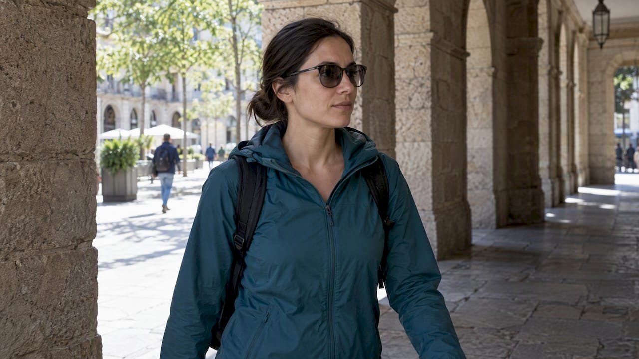 Woman entering shade in photochromic sunglasses