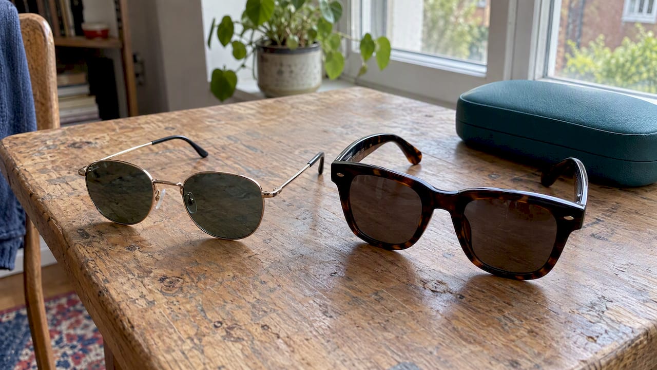 Metal and plastic sunglasses frames side by side